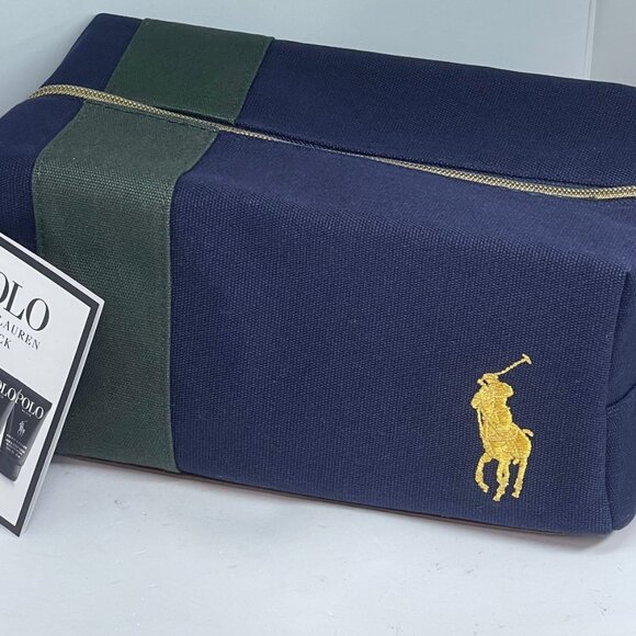 BNWT Ralph Lauren Polo Black Travel Toiletry Cosmetic Bag - Blue w/ Green Accent - Picture 2 of 10